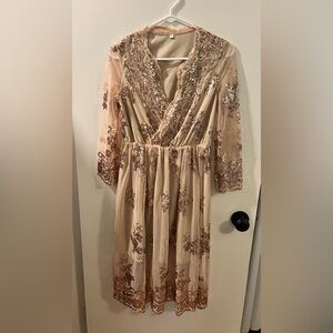Women's size small tan sequined dress.